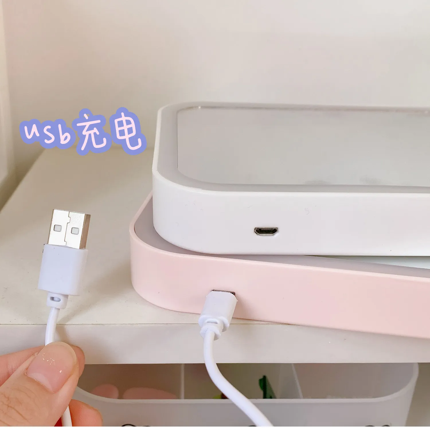 WG Kawaii con lampada giapponese carino desktop LED grande medicazione pieghevole specchio il trucco portatile
