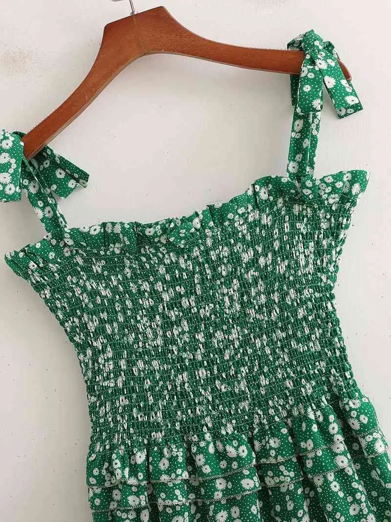 Abito Estivo Verde Stampa Floreale Vestito Estivo Donna Canotte Elasticizzate Beach Style Midi 210421