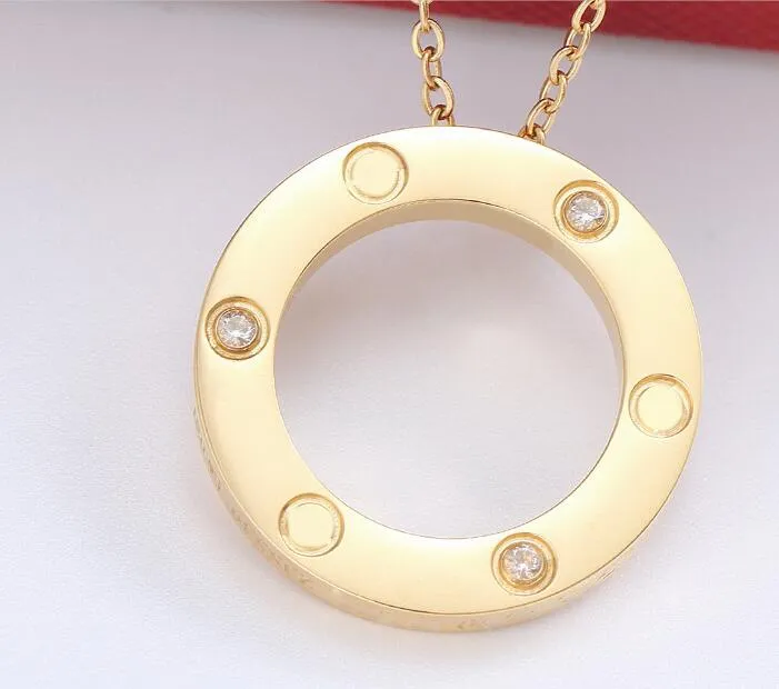 Luxo duplo anéis amor parafuso pingente colar moda para mulher homem amantes da festa presente de casamento jóias titânio aço 18k banhado 233v