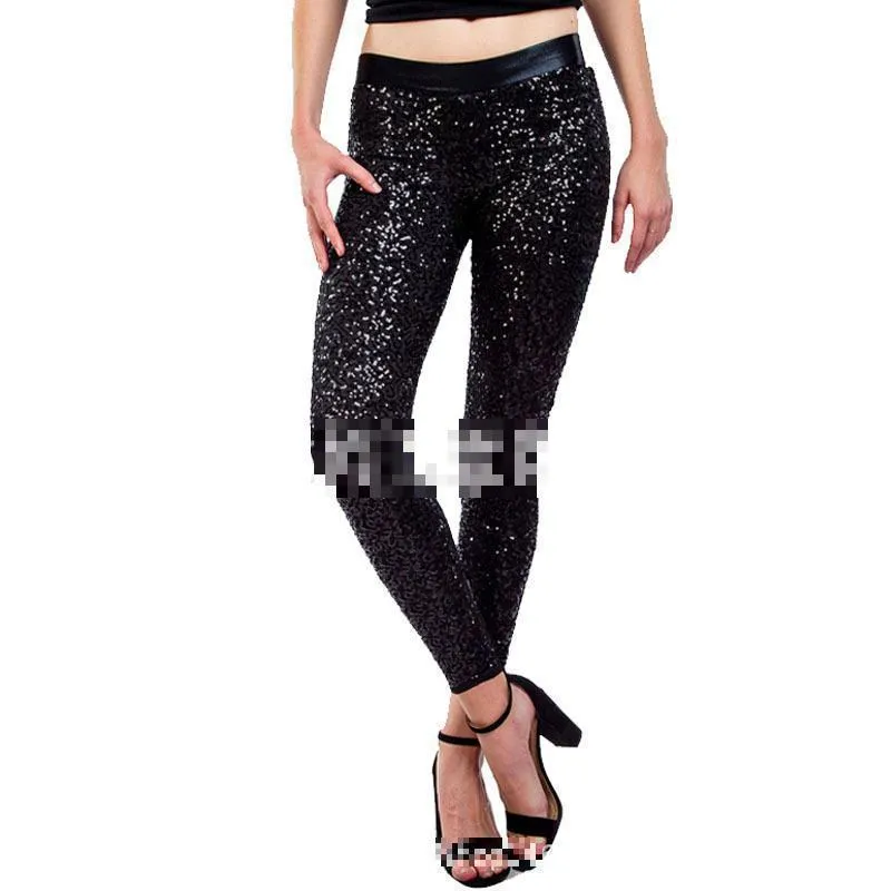 Femmes Leggings PU Cuir Paillettes Couture Fitness Pantalon Taille Haute De Noël vêtements pour femmes 210513