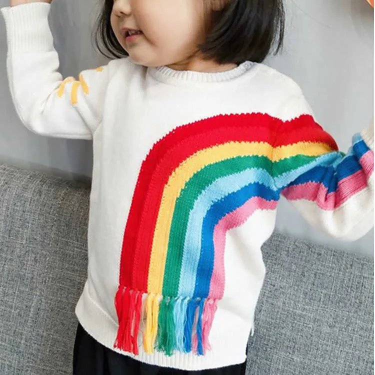 Children Sweaters Rainbow Long Sleeve Pullovers Toddler Girl Sweater Kids Winter Clothes Kids Sweaters Y1024