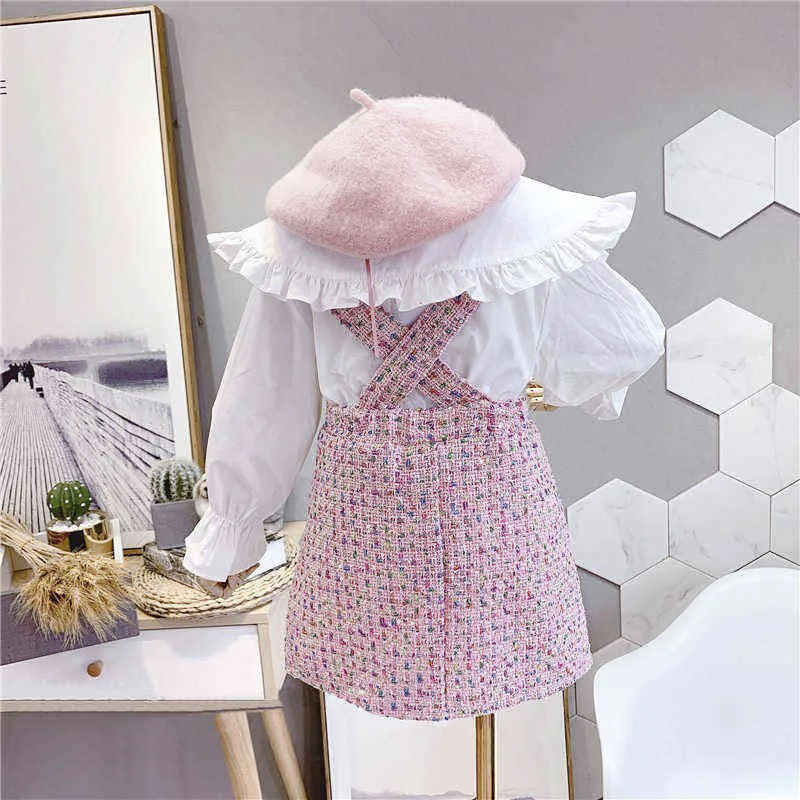 2022 Spring Aankomst Meisjes Mode Tweed Jurk Kinderen Lange Mouw Es Princess 211231