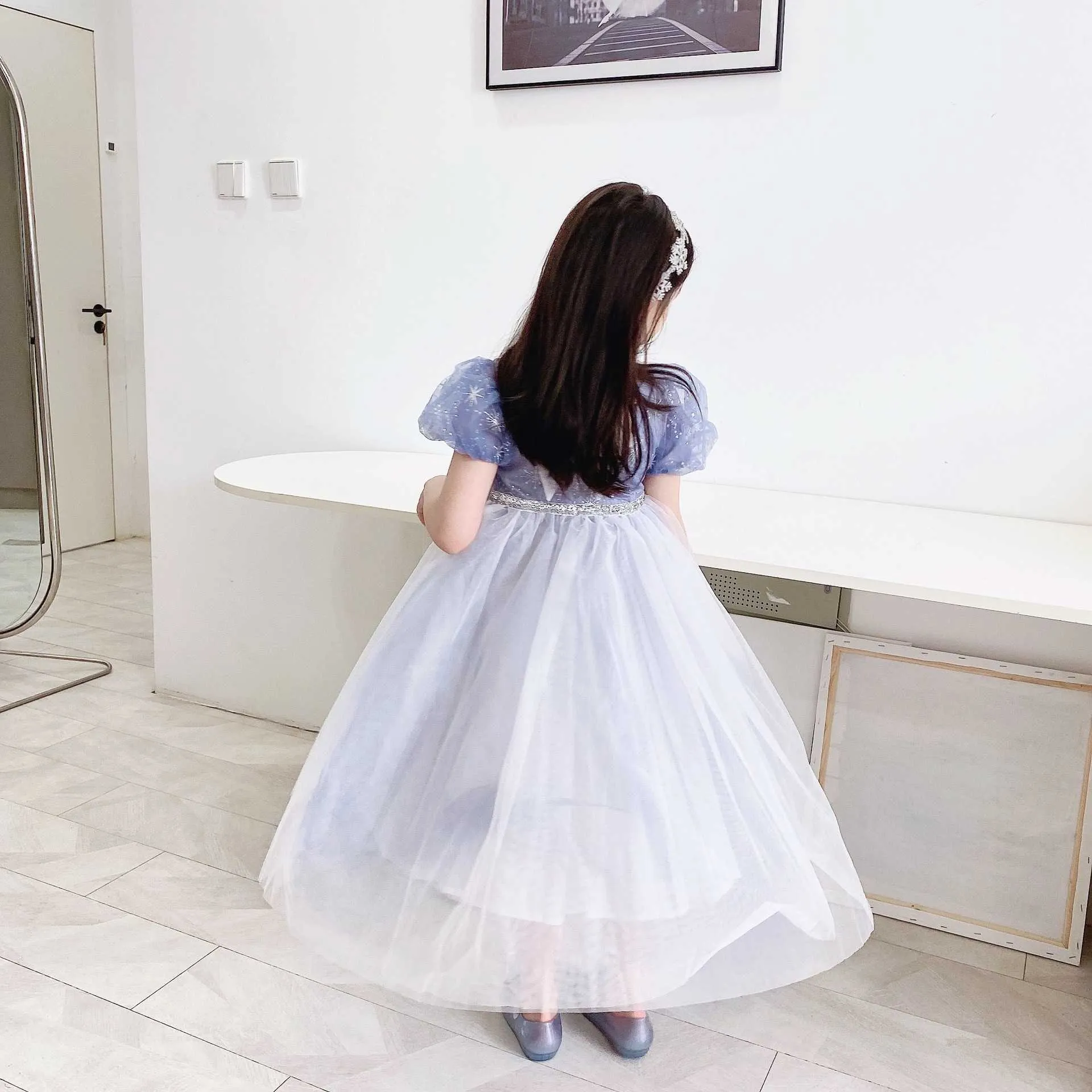 الأميرة الفتيات اللباس الثلج الجليد الأزرق تول مع الانحناء جميل الأطفال لوليتا حزب ثوب cltohing 210529