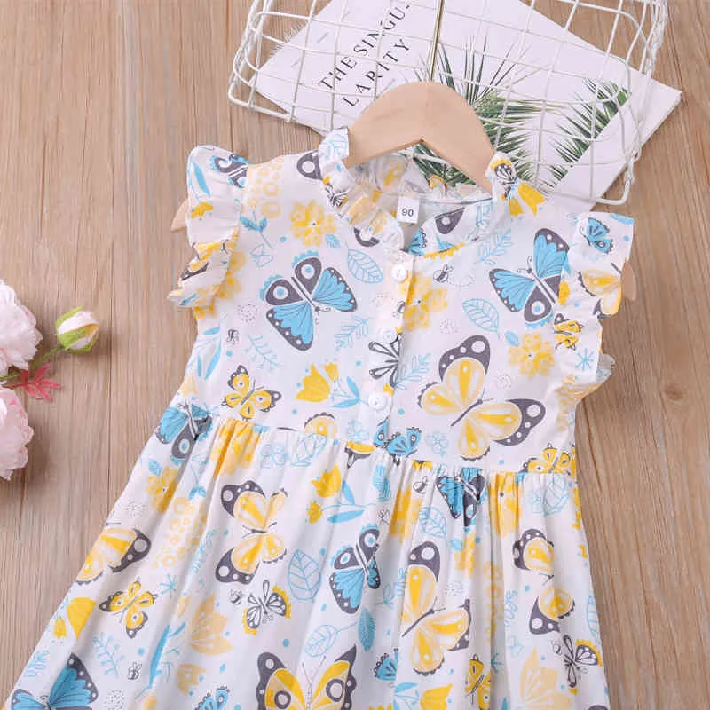 Robe d'été Sweet Flying Sleeve Cartoon Butterfly Princess Cute Toddler Kid Vêtements Casual Enfants 210515