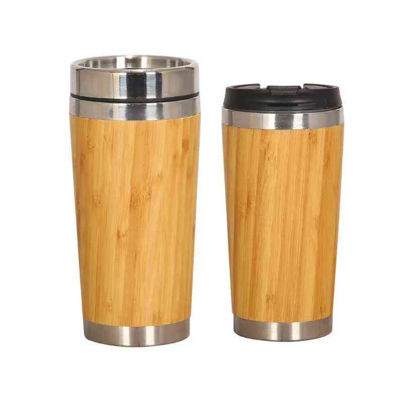 Roestvrijstalen voering tuimelaar houten geïsoleerde koffie mok reiscamping cup thermosfles met dekselcadeau 2111238969848