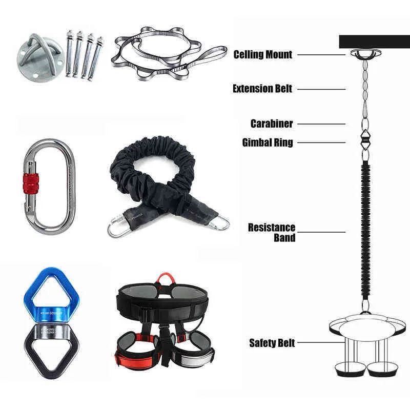 Bungee-Tanz-Fliegen-Federungsseil-Antenne Anti-Gravity-Yoga-Kabel-Widerstandsband-Set-Training Fitness Home Gym-Ausrüstung 220208