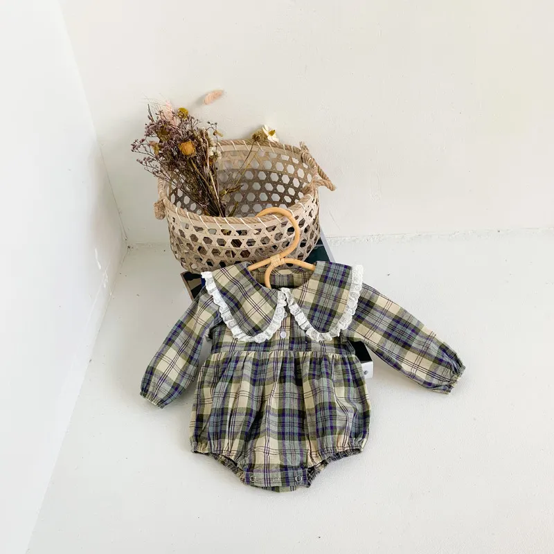 Wiosna Baby Girl Clothes Toddler Girls Body Plaid Born Princess Jumpsuit 220211