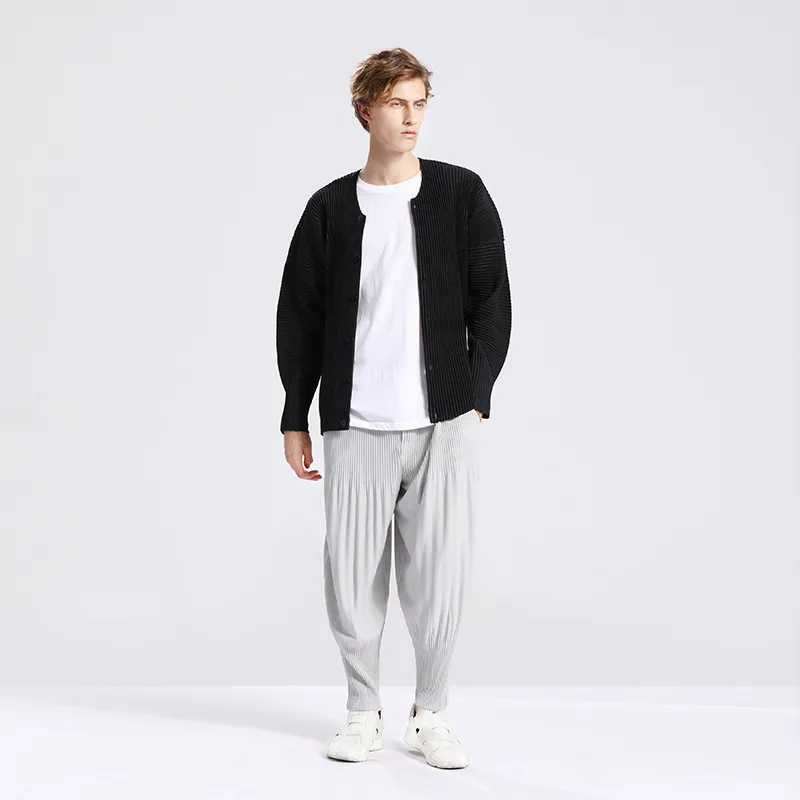 IDEFB Męska kurtka wiosna okrągła szyja solidna kolor koreański streetwear kardigan projekt czarne płaszcze wysokiej jakości 210524