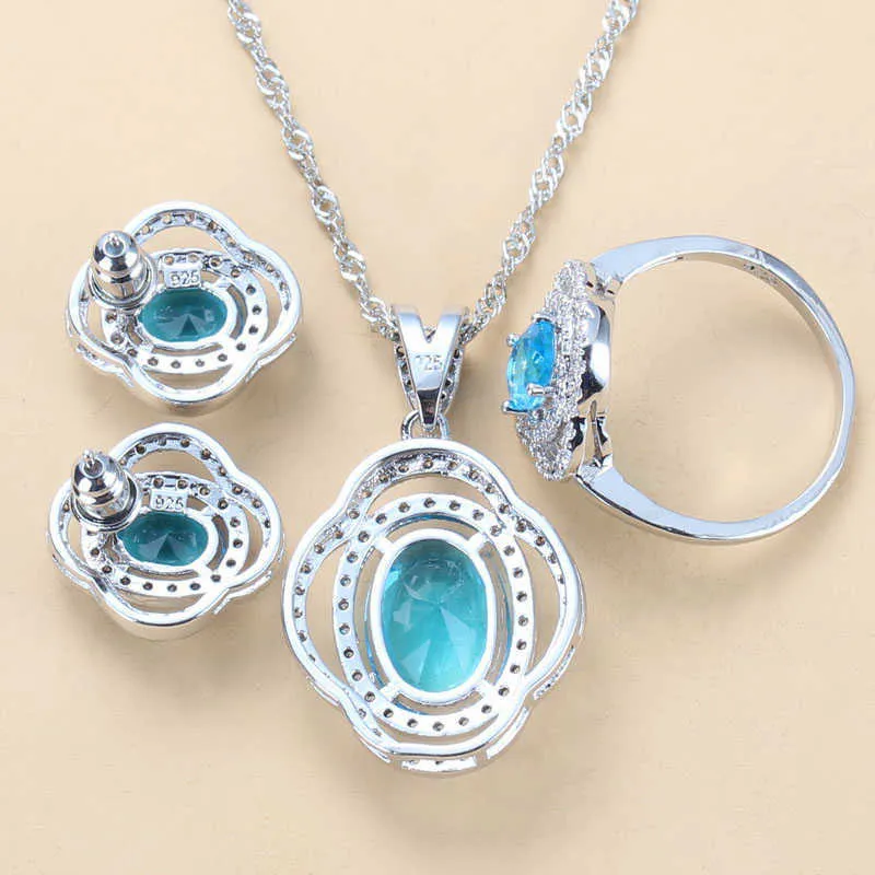 Charm Sky Blue Zircon Silver Färg Hål Smyckesatser för Kvinnor Kostym 12-färgsuppsättningar H1022