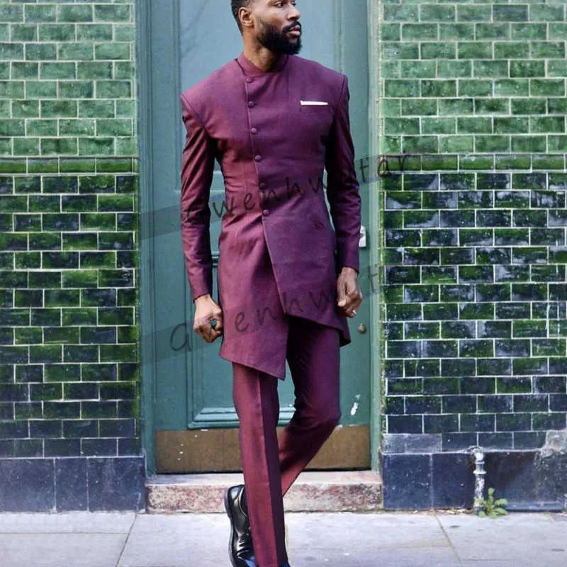 Gwenhwyfar Men Suit Fashion Purple wedding dress Slim Fit mens designer suits Party Blazers Coat Trousers X0909