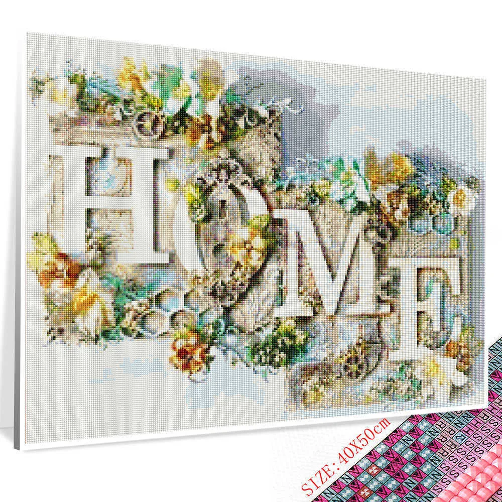 Huacan-pintura DIY 5D de hogar, dulce hogar, bordado de diamantes cuadrados/redondos, mosaico con texto, decoraciones florales