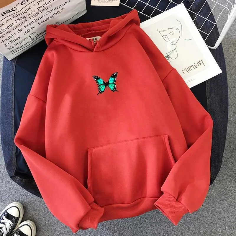 Vlinder sweatshirt vrouwen esthetische hoodie crewneck top herfst dames kleding vriendin gift harajuku Oversized Tops Hoodies 210805