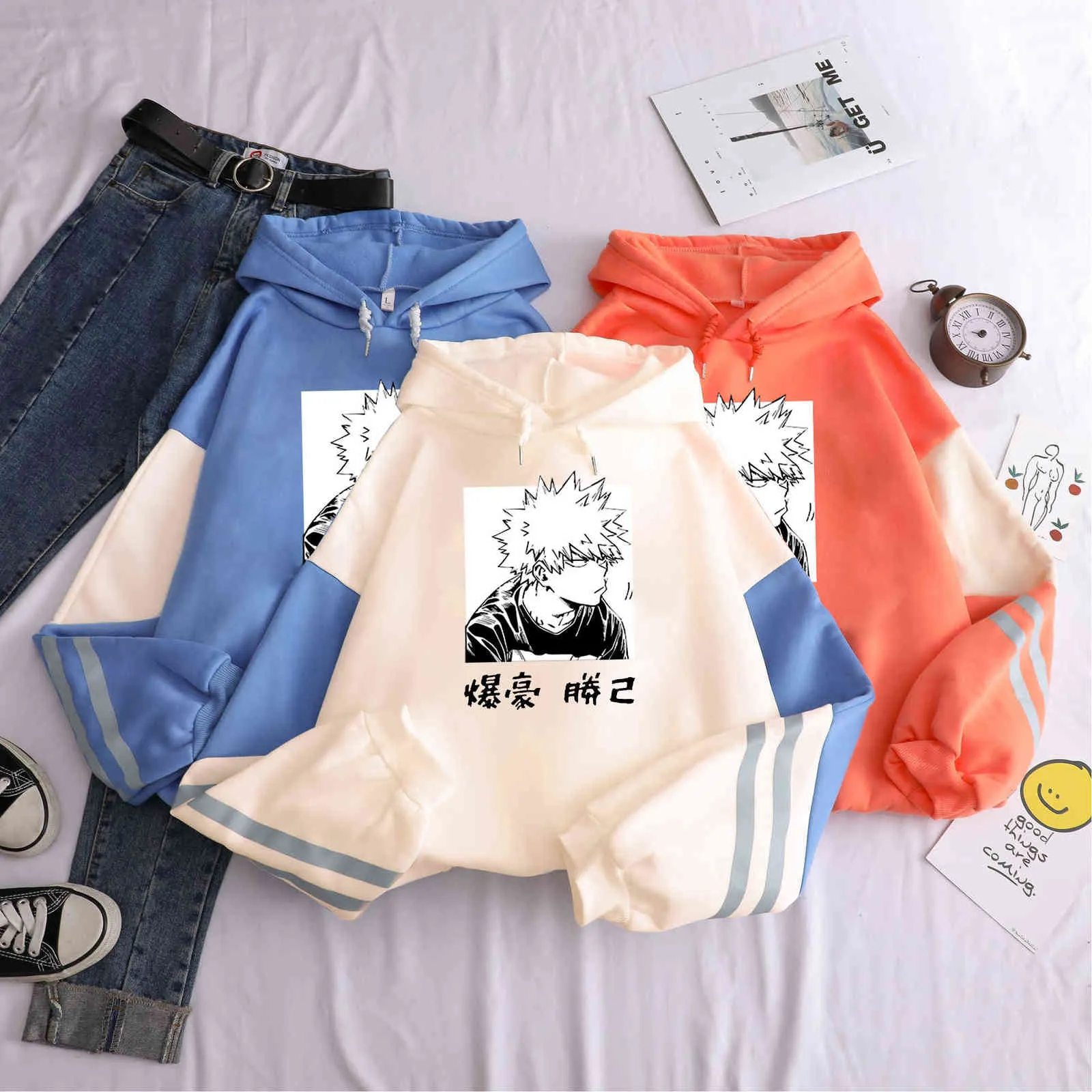 Mon héros académique Katsuki Bakugo sweat à capuche assorti couleur Harajuku pull Anime imprimé vêtements unisexe hiver sweats à capuche Y0816