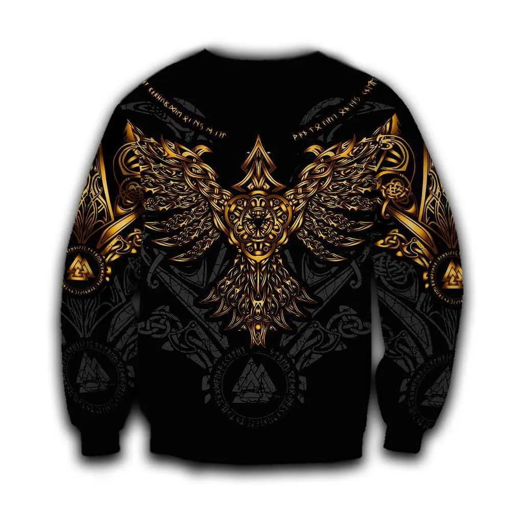 Beautiful Viking Huginn Gold Tattoo 3D Printed Unisex Deluxe Hoodie Sweatshirt Pullover Casual Tracksuit sudadera hombre DW0352 210813