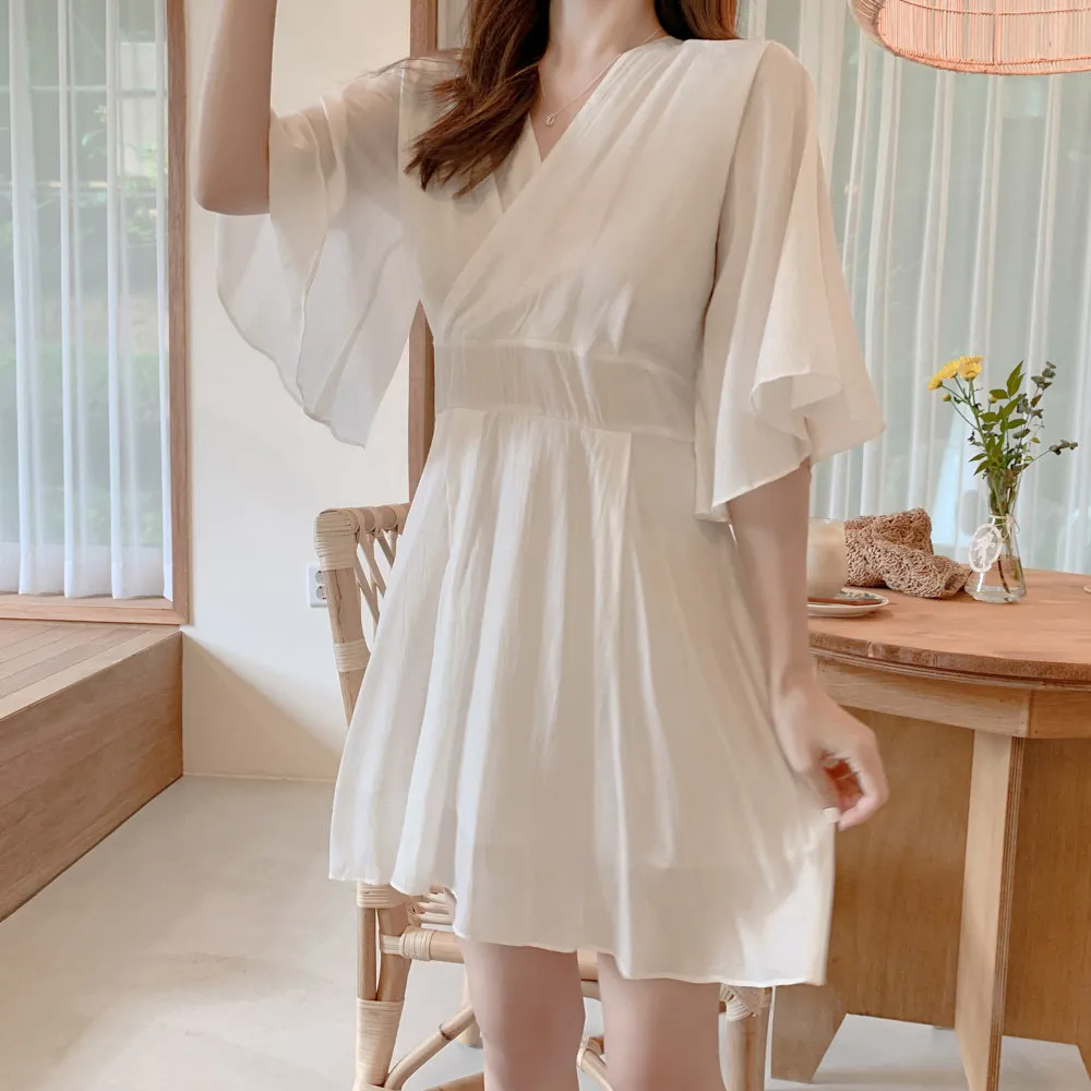 Plus size chiffon Summer Girls Boho Party Solid Female Vintage Dress white Short Sleeve Women Dresses Robe Vestido 210417