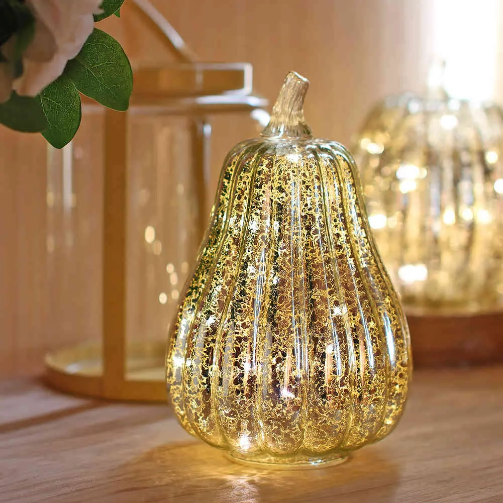 Lampada decorativa delicata a LED con luce di zucca in vetro, forniture feste le decorazioni autunnali di Halloween del Ringraziamento