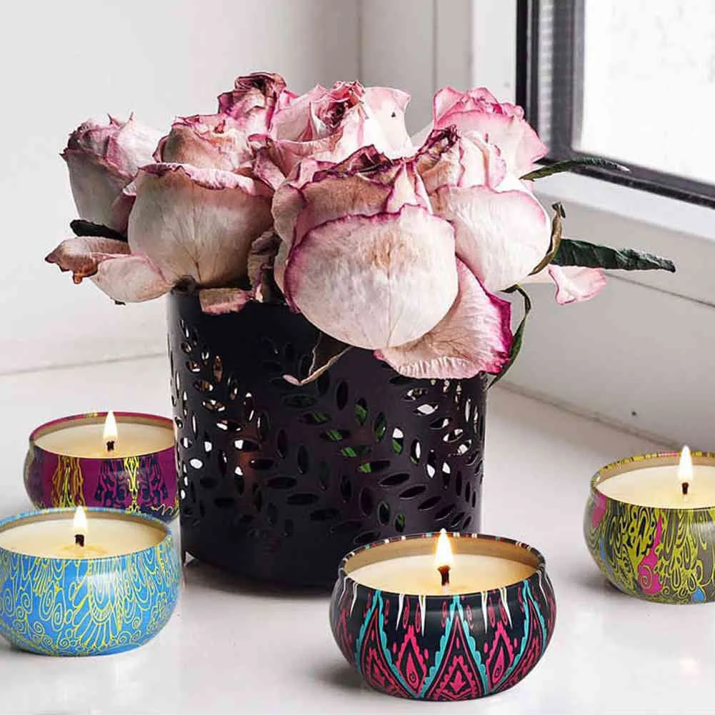 8 aromathérapie cire de soja naturelle voyage décoration de la maison dles parfumées chaudes avec des fleurs boîte de conserve