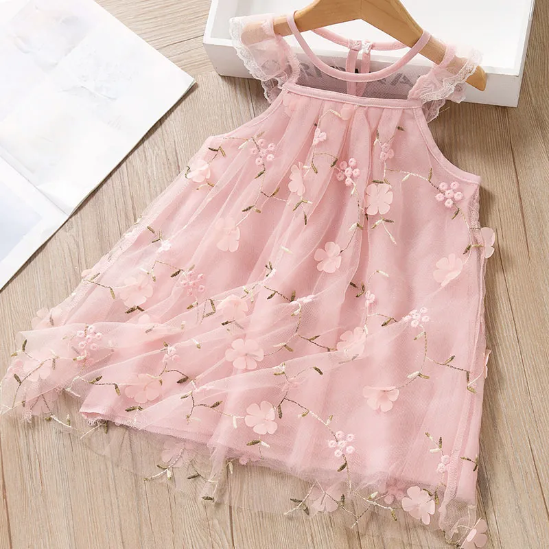 Girls Mesh Sweet Dresses Summer Kids Baby Sequins Dot Party Costumes Children Vestidos Cute Clothing 2 6Y 210429
