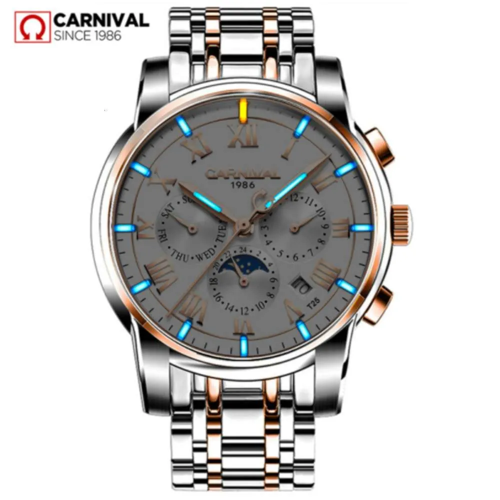 Gentleman Automatisk självvind handledsklocka äkta karneval armbandsur självlysande nattljus 8799g herr tritium watch275a