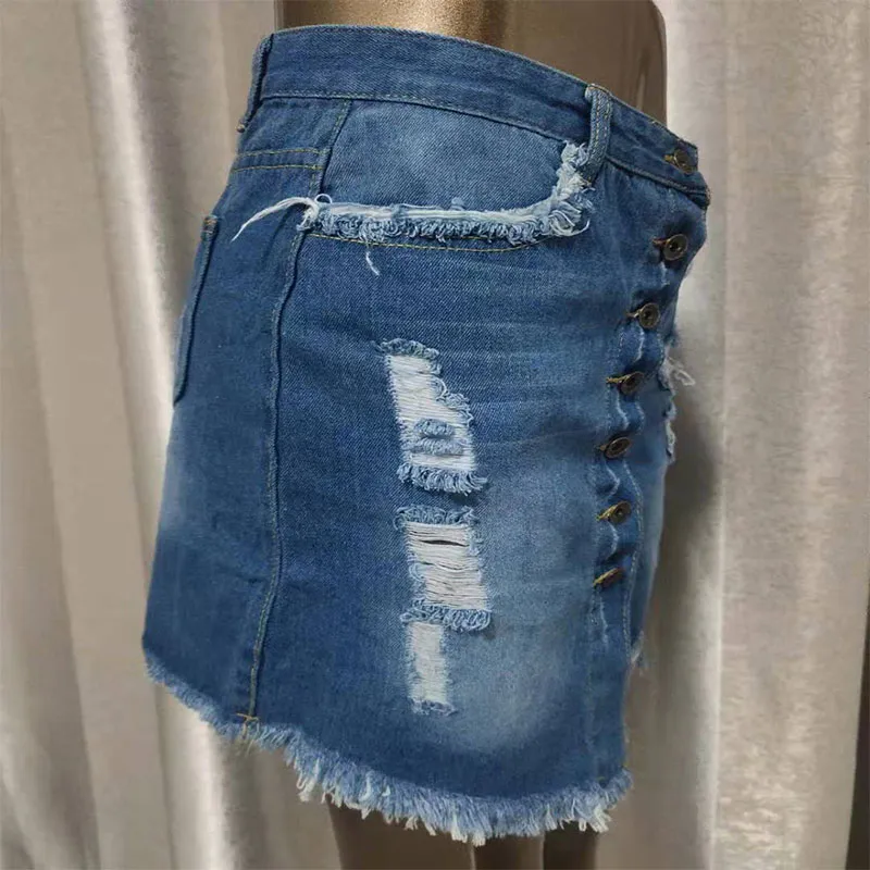 Women Short Denim Skirt Sexy Mini Jeans Solid Skirts Harajuku Fashion Ripped Streetwear Black blue Skirt High Waist Summer Dress