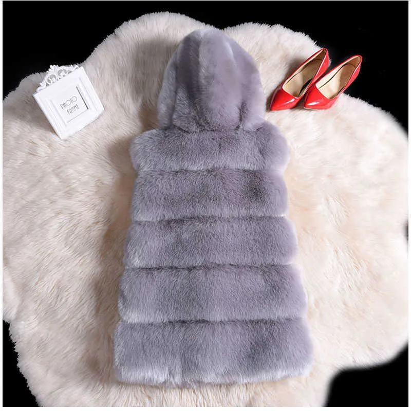Winter Teddy Coat Fur From Artificial Eco Warm Vest Female Sleeveless Cap Women's Coats Faux Korean Fashion Clothing 210816
