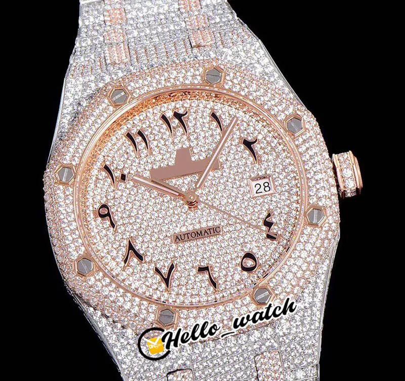 Jewelry Watches TWF Gypsophila Dial 15400 Cal 3120 RF3120 Automatic Mens Watch Two Tone Rose Gold Paved CZ Fully Iced Out Diamond 207q