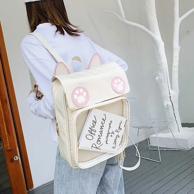 Ita Bag Cat Style Backpacks Paws Kawaii Harajuku Schoolbags for Teenager Girls Transparent Clear Itabag 210922281T