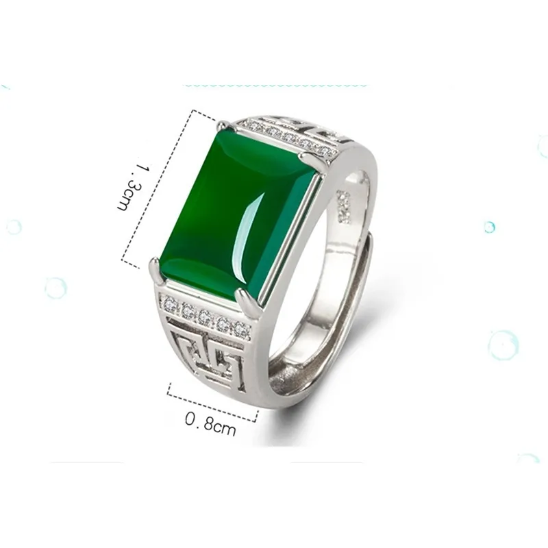 Vintage carving grön jade smaragd ädelstenar diamanter ringar för män bague smycken vitguld silver färg anillo tillbehör gåvor