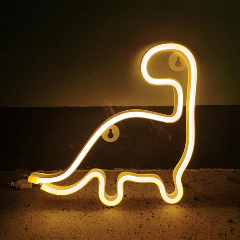 Night Light Neon Dinosaur LED for Birthday Wedding Party Bedroom Wall Hanging Kids Room Home Xmas Decor Lamps206O