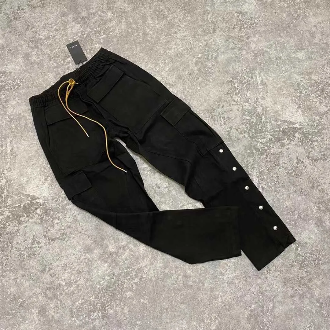 Mäns byxor Rhude 21 Höst Vinter Drawstring Tooling Single Breasted High Street Mäns och Kvinnors Samma stil älskareens mångsidig personlig casual