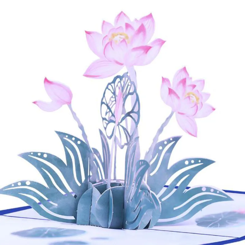 100 Stück 3D blühende Lotusblumen-Papier-Grußkarten, Postkarten, Erntedankfest, Muttertag, Geburtstag, kreatives Geschenk