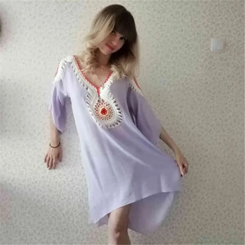 Cover-ups Sexy Deep V-Neck Cold Shoulder Summer Women Beach Wear Front Short Back Long Bath Dress Swim Suit Cover Up #Q724 210420