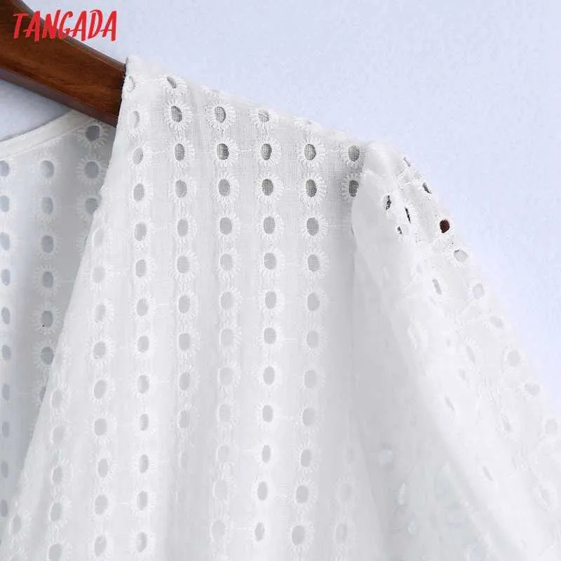 Tangada été femmes broderie romantique robe en coton blanc à manches courtes femmes midi robe d'été 6Z113 210609