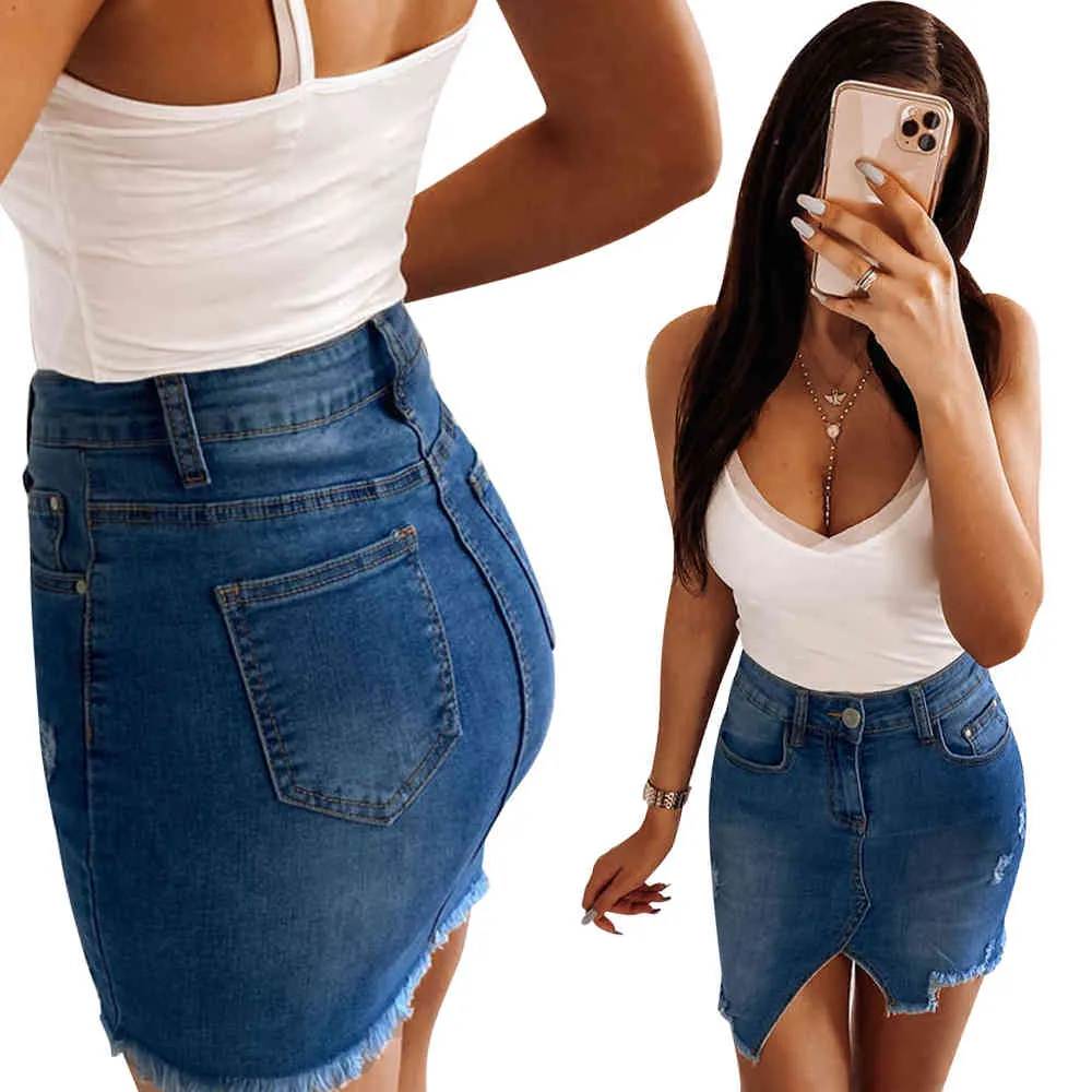 Sale Women Denim Stretch Pencil Casual Skirt Female Summer Sexy Elastic Bodycon Hip Irregular Above Knee Trendy Retro Skirt D30 X0428