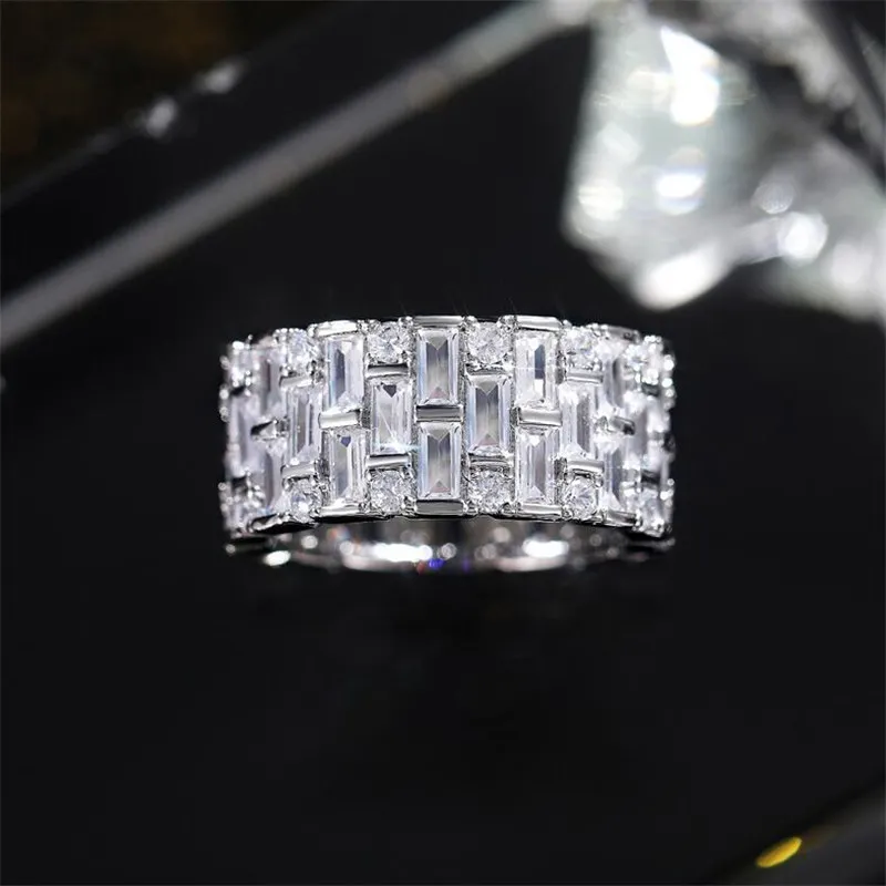 Cocktail Brand Wedding Rings SPakrling Luxury Jewery 925 Sterling Silver Princess Cut White Topaz CZ Diamond Gemstones Eternity Wo246Q