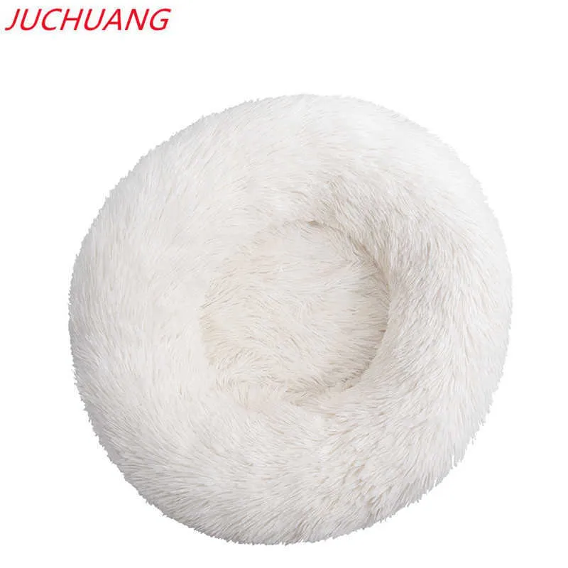 JUCHUANG Round Cat Beds House Soft Long Plush Pet Dog Bed For Dogs Basket Pet Products Cushion Cat Bed Mat Sleeping Sofa 210722