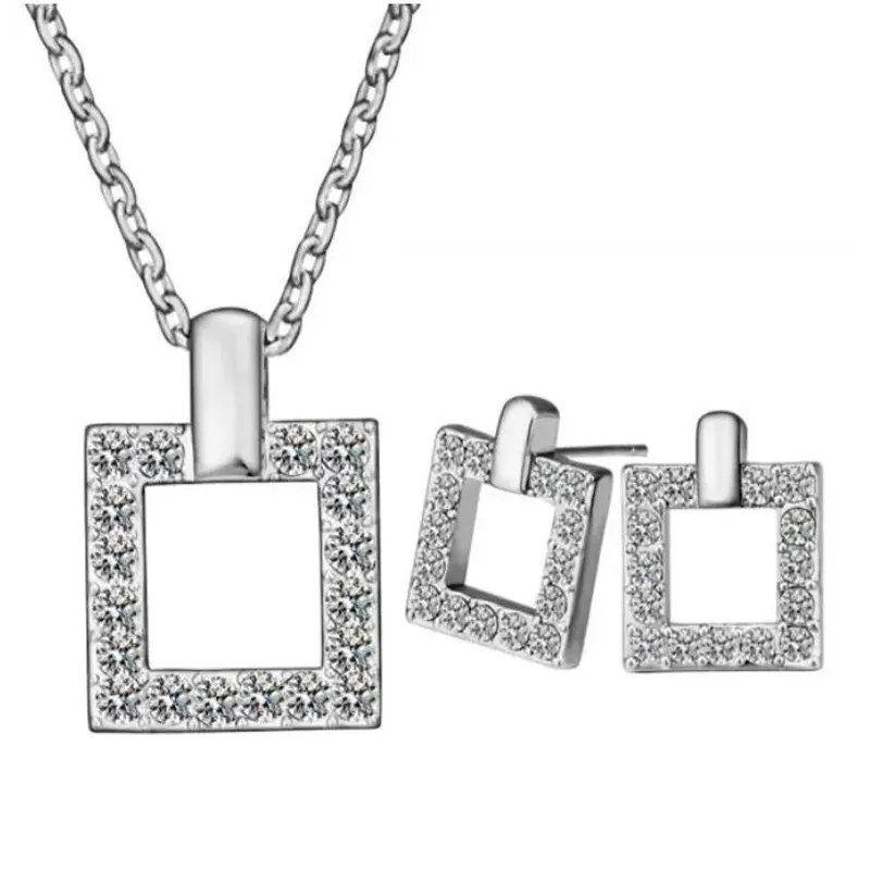 18 -karatowy platynowy moda mody kwadratowe zestawy biżuterii Austriackie kryształowe wisiorki Naszyjniki stadnina dla kobiet216T