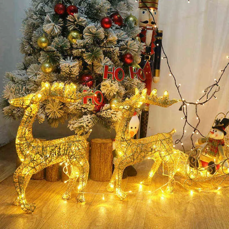 40cm Julhjort Varnament Ornament Gold Reindeer Sleigh Juldekorationer för Hem Xmas Gåvor År Party Decor Noel 211104
