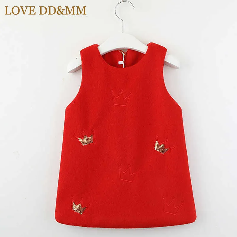 Love DDMM Filles Robes Automne Vêtements pour enfants Filles Sweet Crown Brodé Gilet en laine Robe de princesse 210715