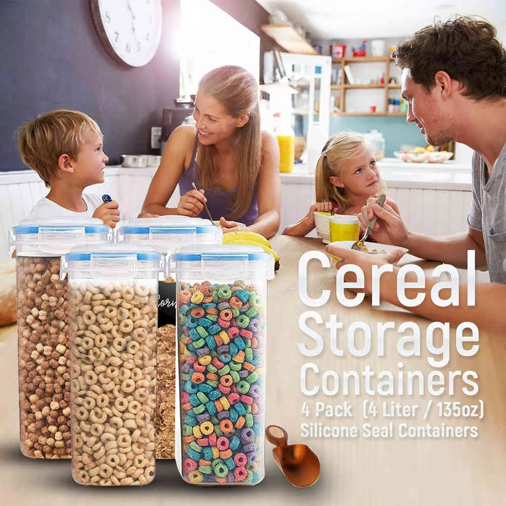 2.5 / 4L Grands Conteneurs De Stockage Des Aliments Ensemble De Bocaux Hermétique En Plastique Sans BPA Pour Farine Sucre Fournitures De Cuisson