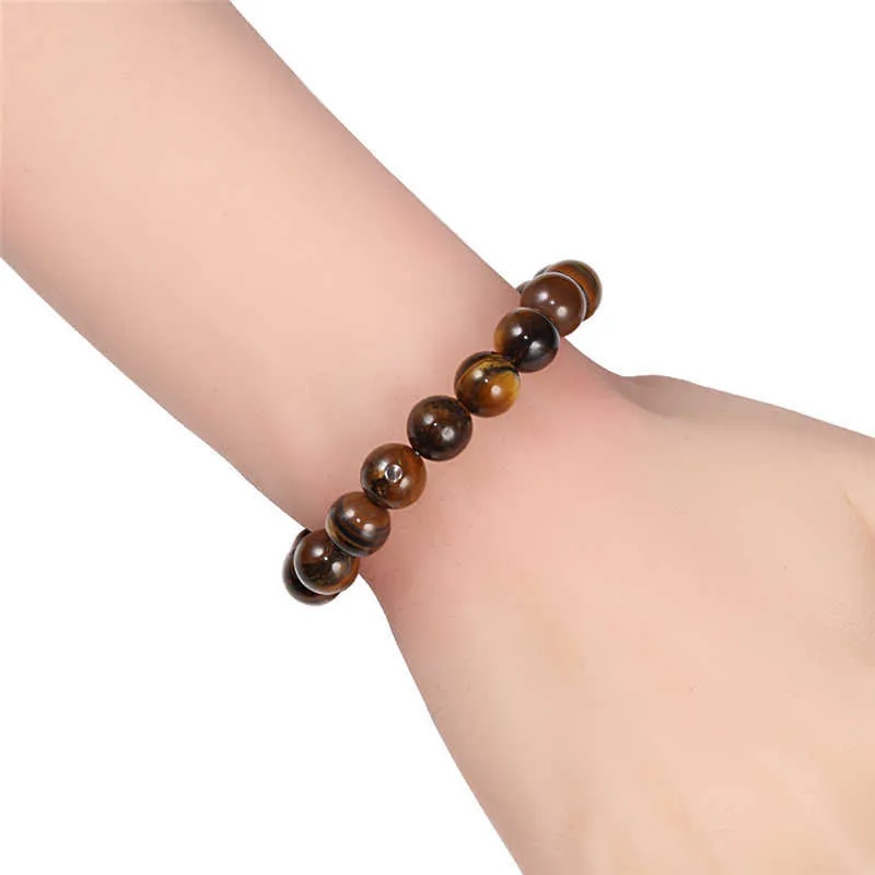 Trendy Doğal Taş Boncuk Kaplan Göz Bilezik El Yapımı Streç Erkekler Buda Braclet Yoga Meditasyon Takı Homme için 6mm 8mm 10mm X0706