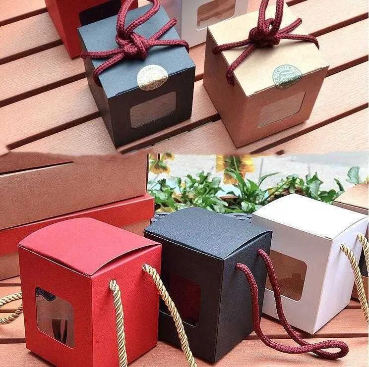 Cake Boxes Transparent Window Kraft Paper Box Foldable Cupcake Wrap Package Valentines Day Christmas Gift Packaging Boxes ZYY124