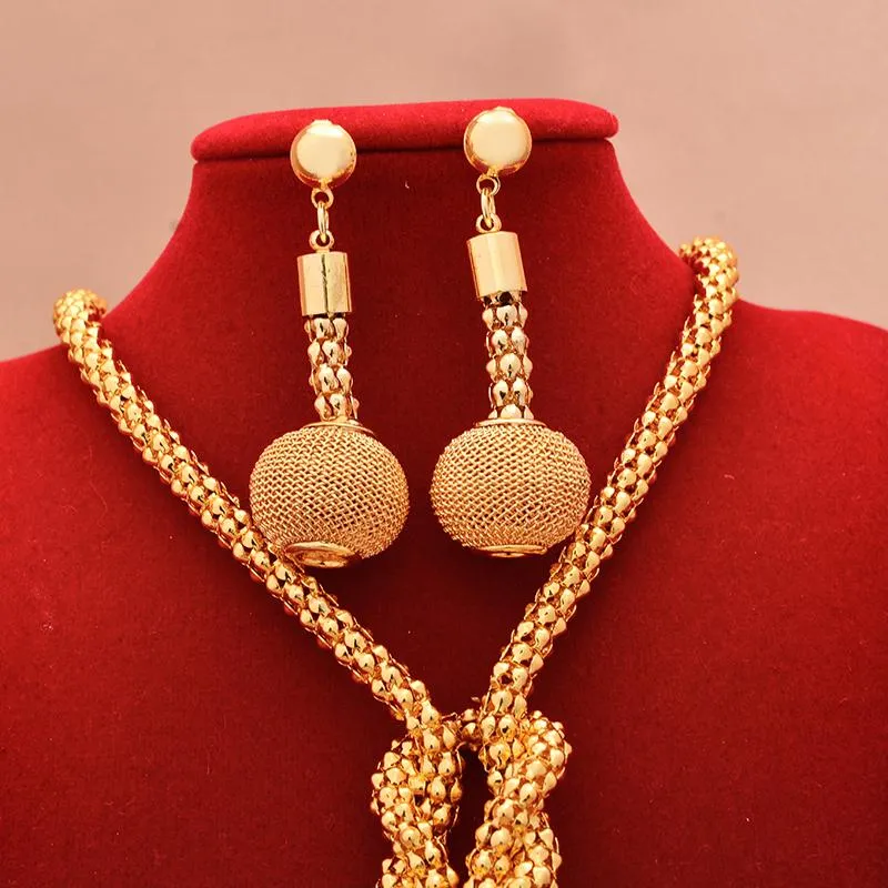 Ohrringe Halskette 24k afrikanisches vergoldetes Schmuckset für Frauen Perlenring Dubai Brautgeschenke Hochzeit Collares Schmuckset3571