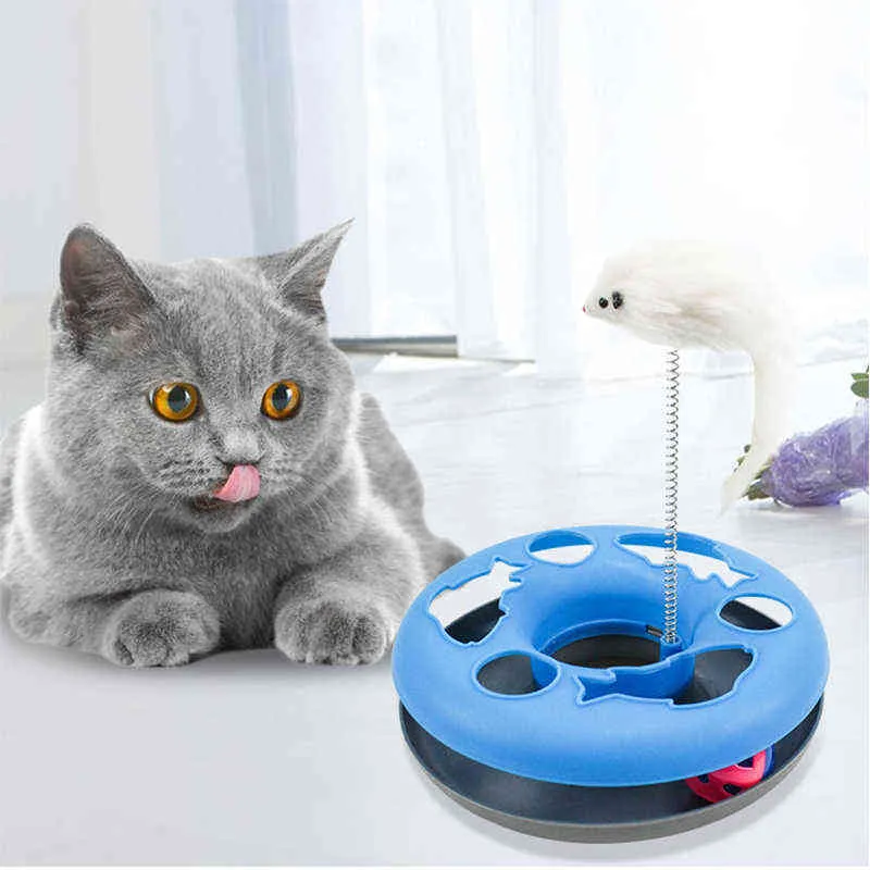 Pet Cat Round Play Board Spring Mouse Interactive Toys Game Amusemen Single Layer Turntable Plate Pets Cat Supply Training Toy 211122