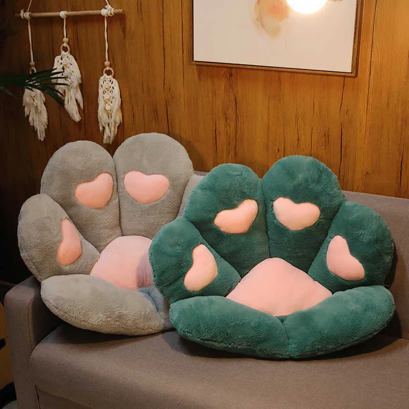 70/80cm Fuzzy Animal Bear Paw Cushion Grey Pink Blue White Indoor Floor Chair Stuffed Plush Sofa Winter Warm Decor Pillow 210728
