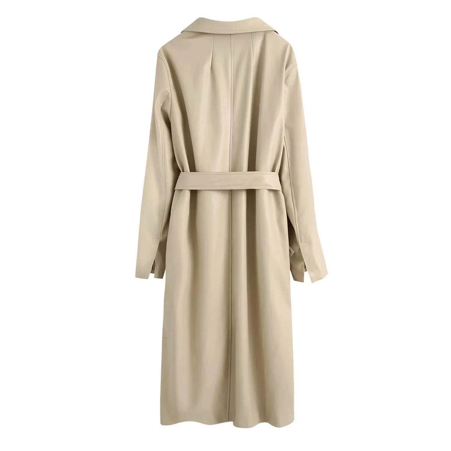 Hiver surdimensionné PU Trench Coat Femmes Veste en cuir de fourrure Poches décontractées à manches longues Femael Coupe-vent 210521