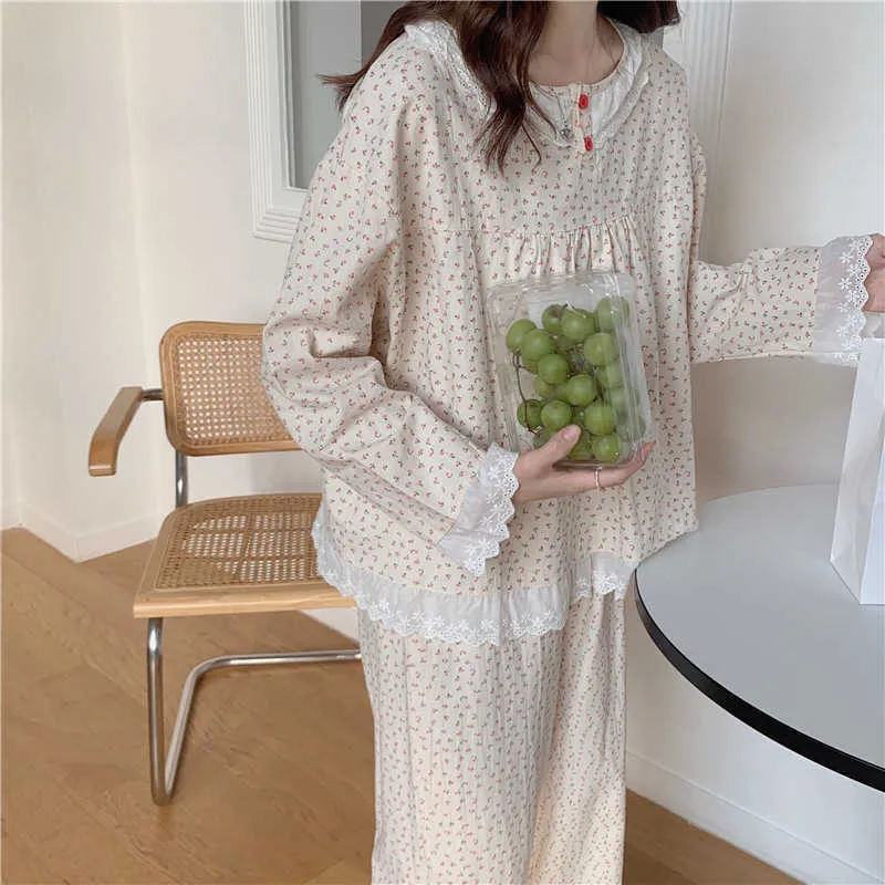 Sweet Casual Plus Size Girls Soft Printed Florals Sleepwear Summer Loose Homewear Chic Femme Pajamas Sets 210525