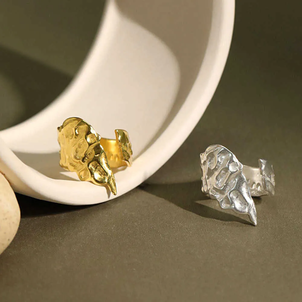 Andywen 925 Sterling silver geometriska oregelbundna skal öppna justerbara ringar Kvinnor formar europeiska smycken för lyxiga juveler 210608