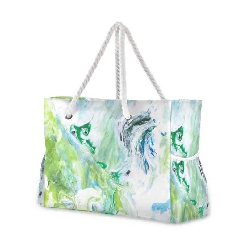 Shopping bag, women's Beach handbag, luxury design, large capacity, nylon and green marble, novel 2021 220310