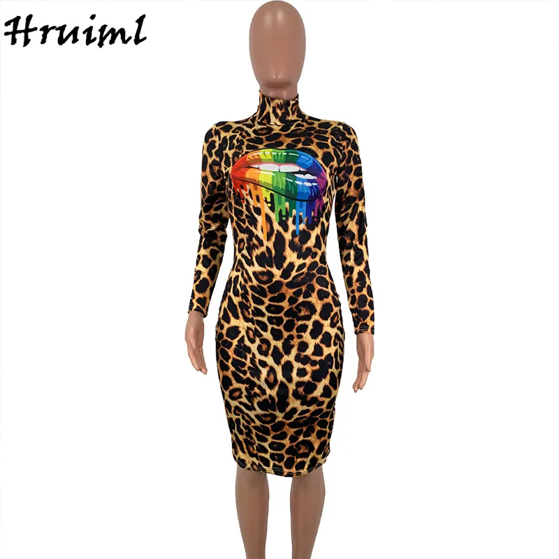 Afrique robes pour femmes maigre décontracté à manches longues mode arrivée fête léopard lèvres Kleider Damen 210513